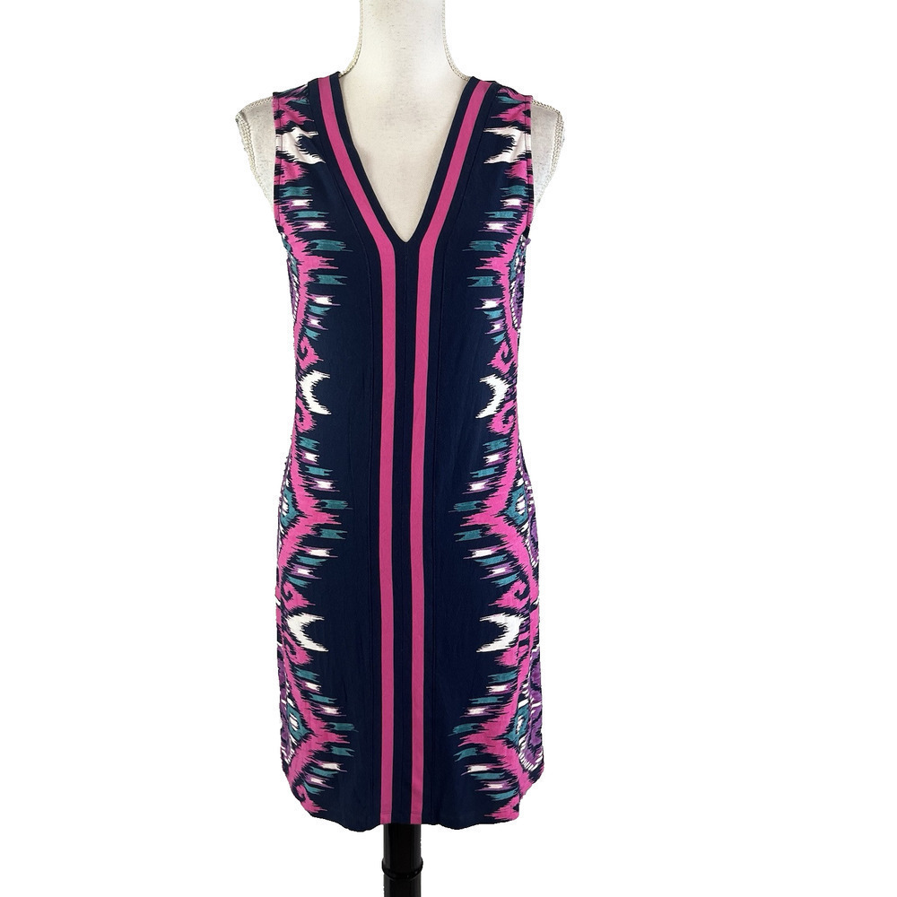 Tommy Bahama Dress size Extra Small Blue Pink Purple Tropical Beach Jersey Knee